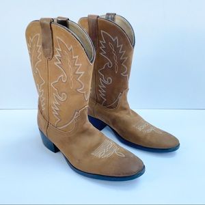 Vintage Western Cowboy Brown Leather Boots Youth 6 (W7.5) Narrow